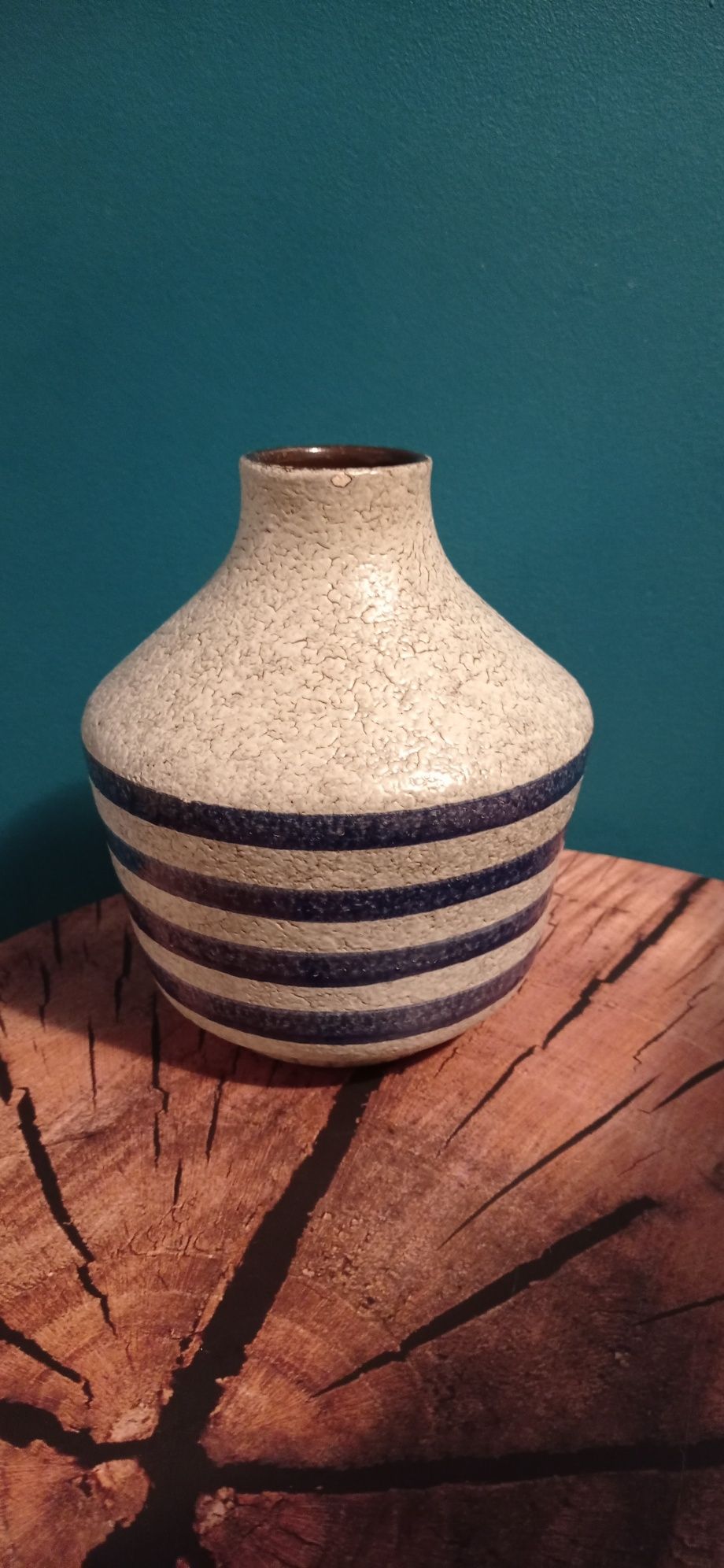 DDR wazon ceramiczny w granatowe paseczki sygnowany nr 3044