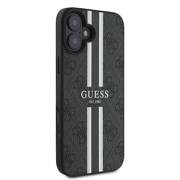 Etui Guess 4G Printed Stripes MagSafe na iPhone 16 Plus - czarne