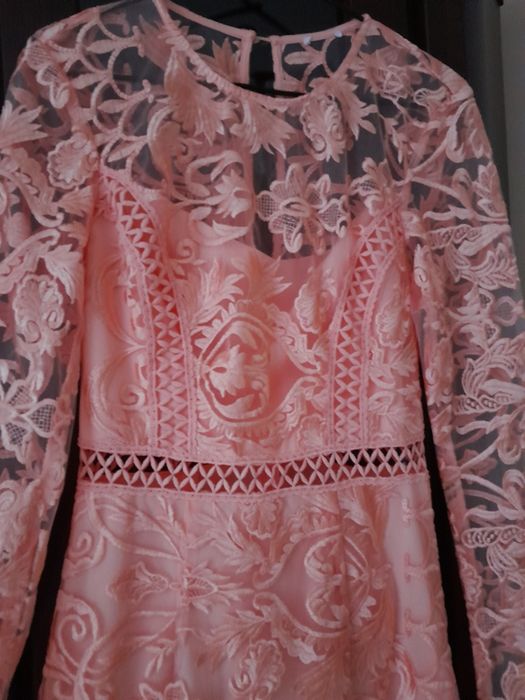 Suknia midi morelowa, ażurowa r36-38"True Decadence"