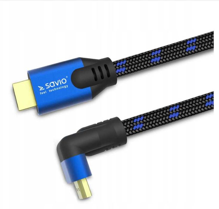 Kabel Savio CL-147 HDMI - HDMI 1,8 m kątowy łamany oplot bawełniany