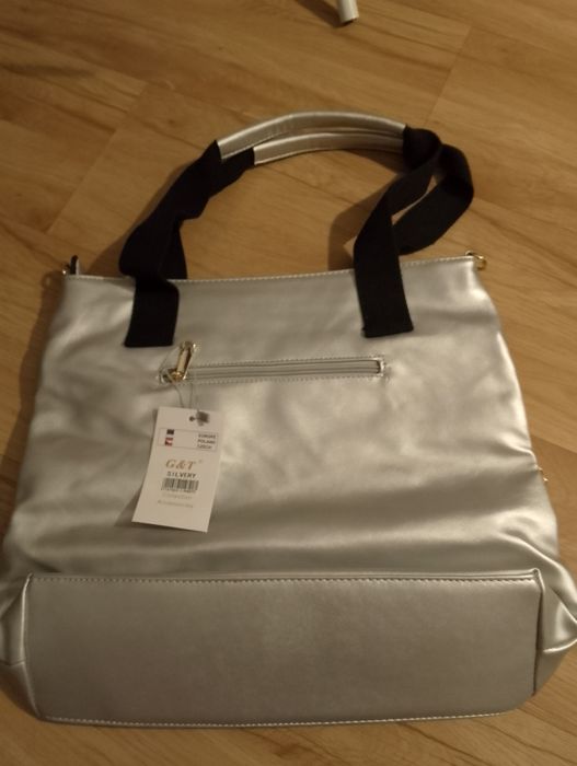 Nowa pikowana torebka listonoszka srebrna opalizująca holo