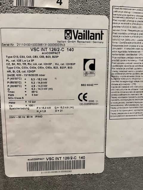 Kocioł gazowy VAILLANT ecoCOMPACT VSC INT 126/2 C140