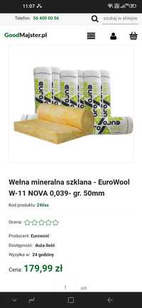 Nowa wełna mineralna Eurowool 50 / 21m2 okazja