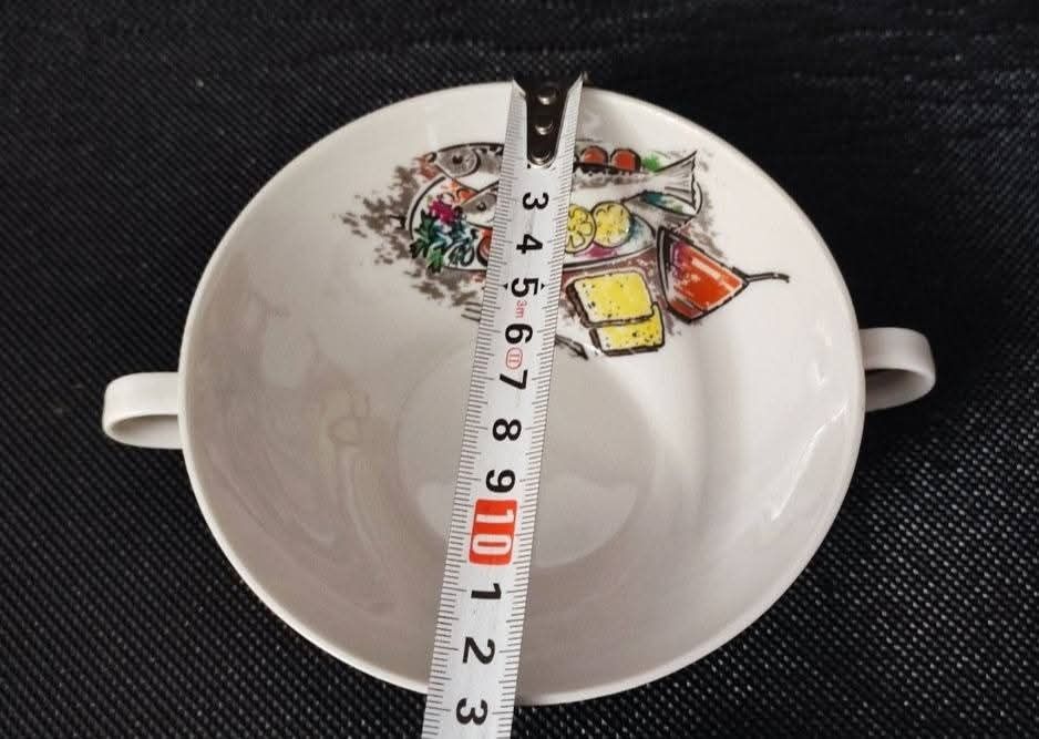 Porcelana vintage + sztuczce Zestaw do ryby Talerze Bulionówka