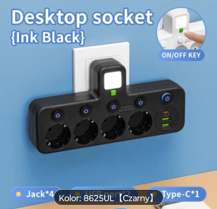 Listwa 4 gniazda, 2 porty USB, 1 port typu C