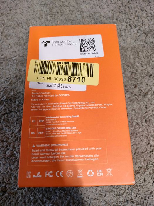 Ogrzewacz do rąk Ocoopa 900 mAh czarny