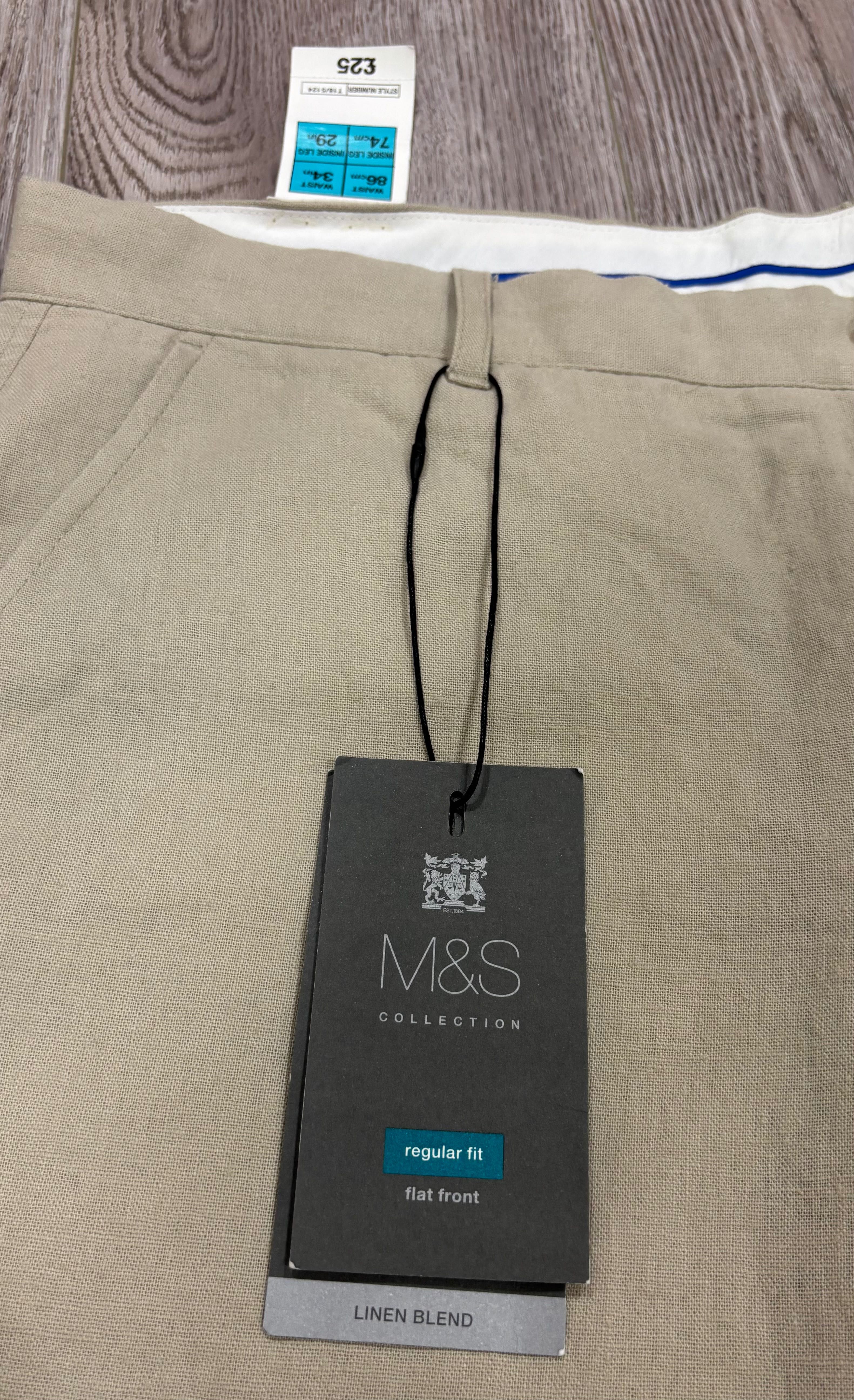Marks & Spencer L 34 Льняные Мужские Regular штаны брюки l спенсер fit