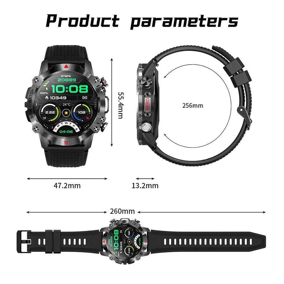 KR10 1.39" HD, 100 dyscyplin, militarnie wytrzymały SmartWatch.