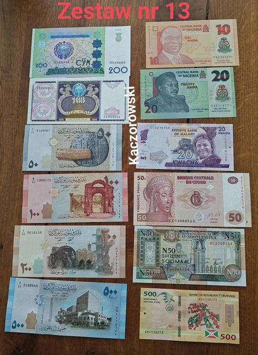 Banknoty zestaw nr 13 mix 12 sztuk