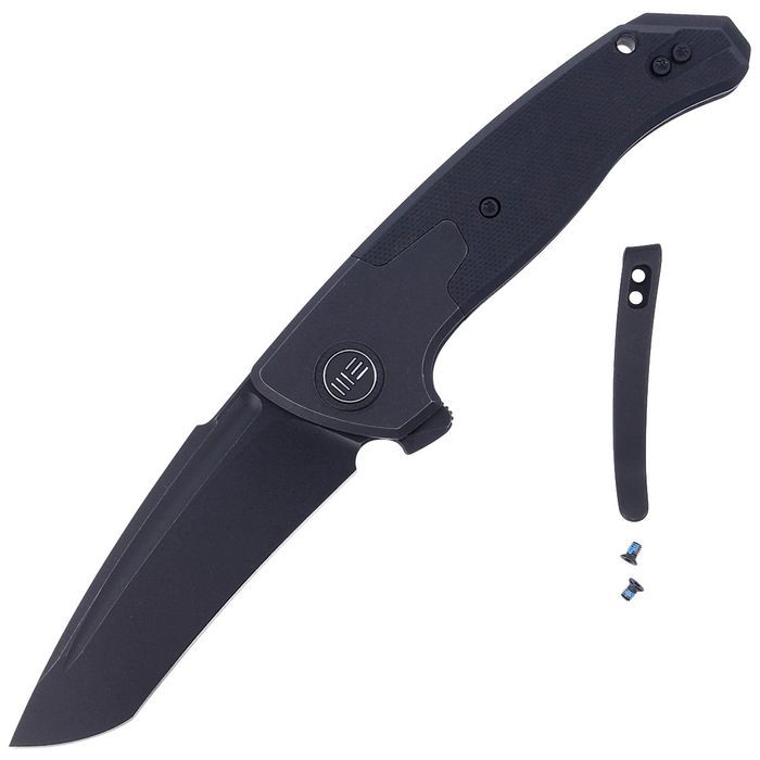 Nóż składany WE Knife Press Check Black Ti / Black G10, Black Stonewas