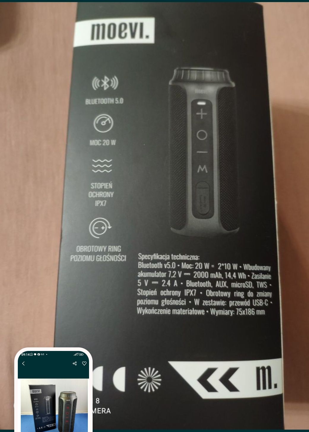 Nowy Moevi BT moc 20W wodoodporny głośnik