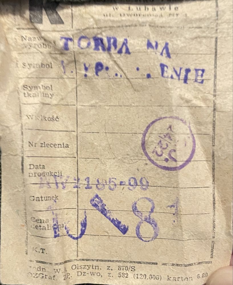 Torba ns Wyposażenie Brezentowa bez Szelek