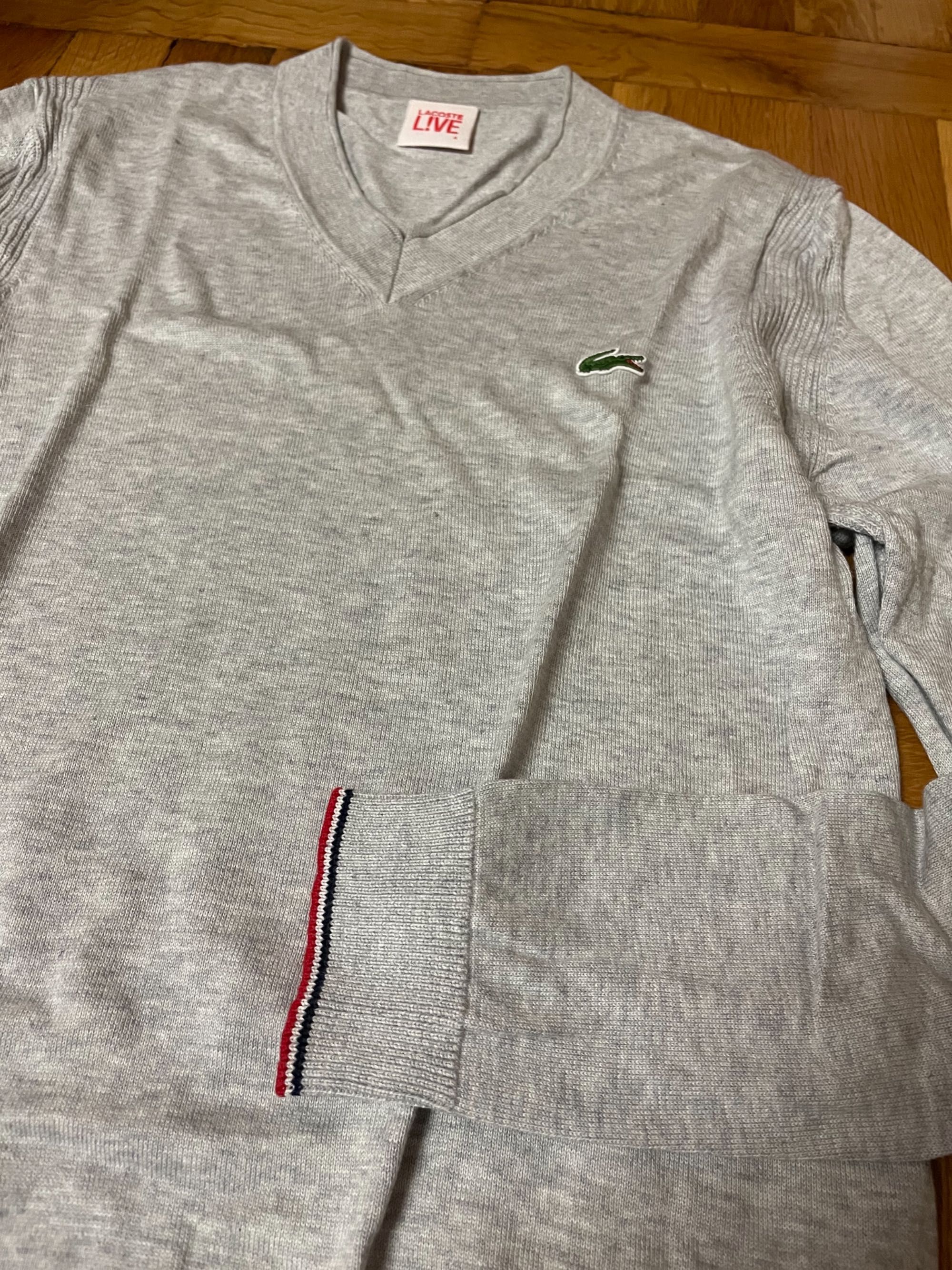 Sweter Lacoste Live L!ve rozmiar 4 / M szary nowy w serek!