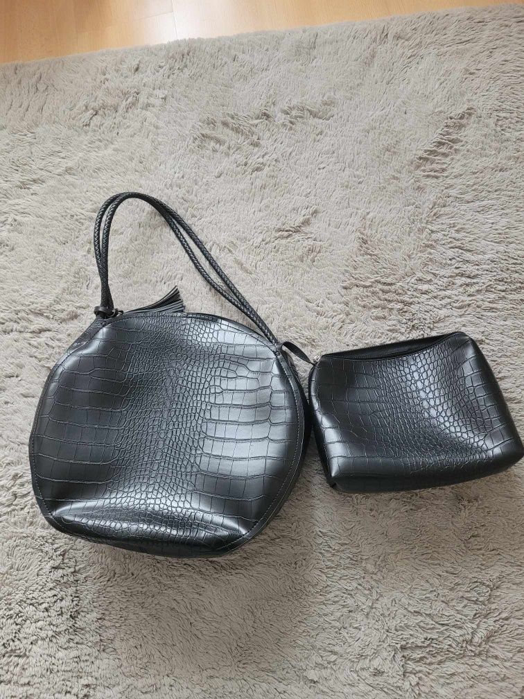 Duża torebka shopper z wkładem czarna