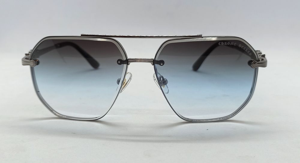 Chrome Hearts очки мужские серо голубой градиент в серебристом металле