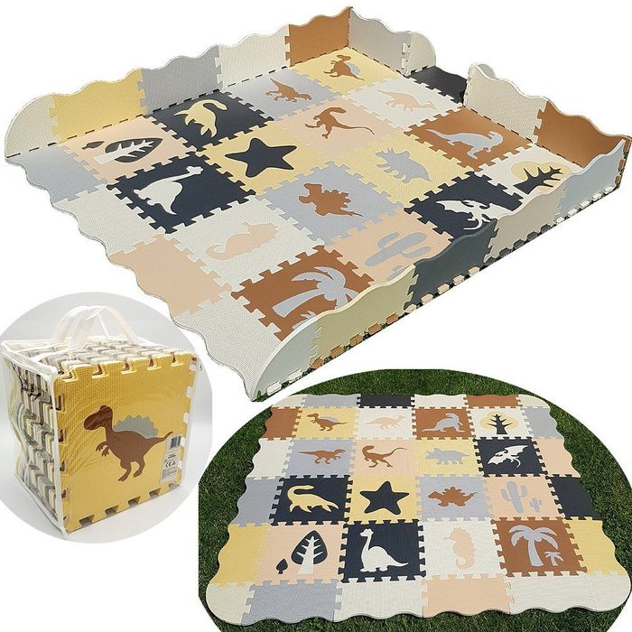 Duza Mata Piankowa Dinozaury Puzzle Kojec Gruba Xl
