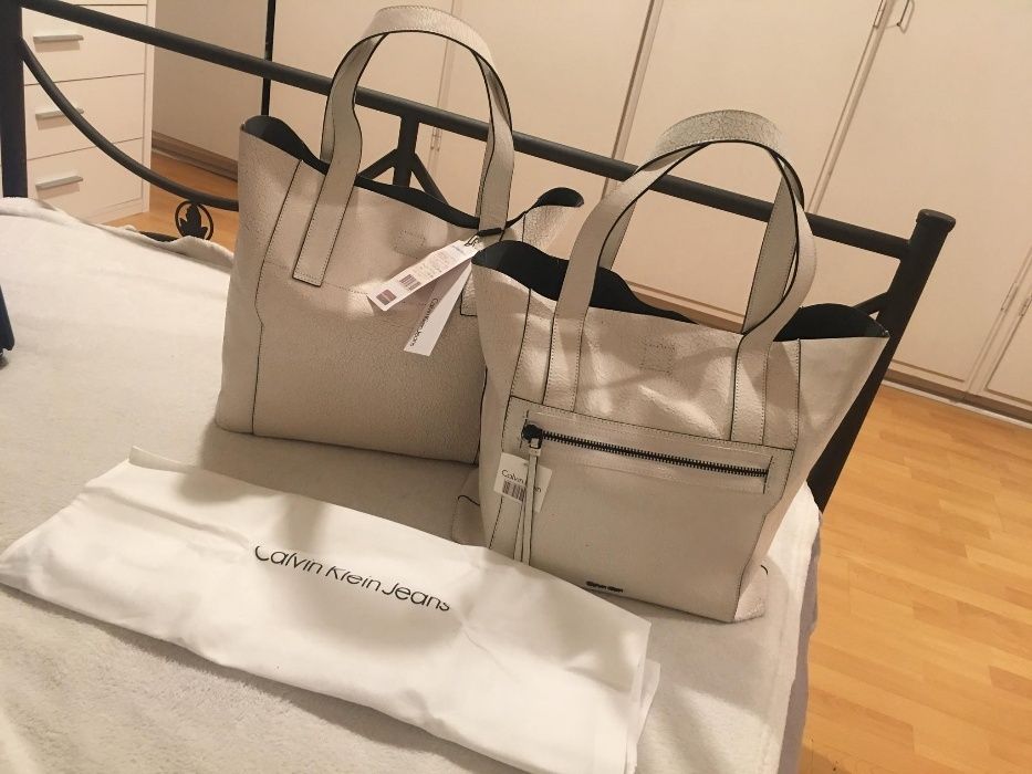 Oryginalna torebka Calvin Klein skórzana nowa biała skóra naturalna CK