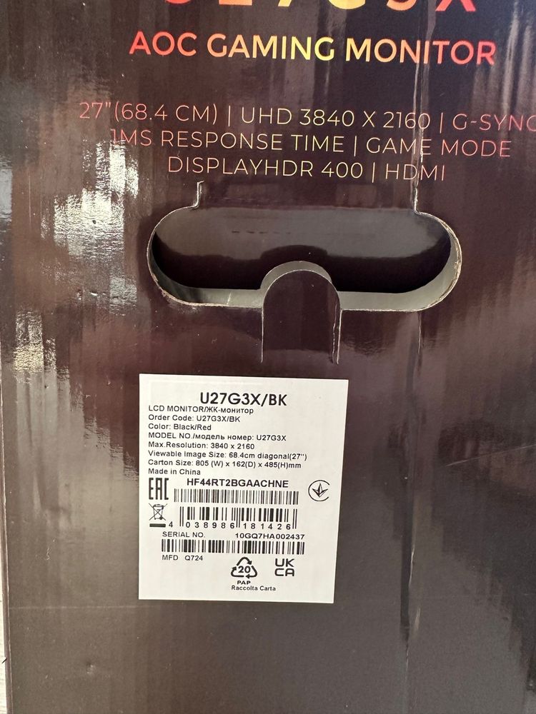 Monitor Gamingowy LED AOC U27G3X czarny TOMI-TECH
