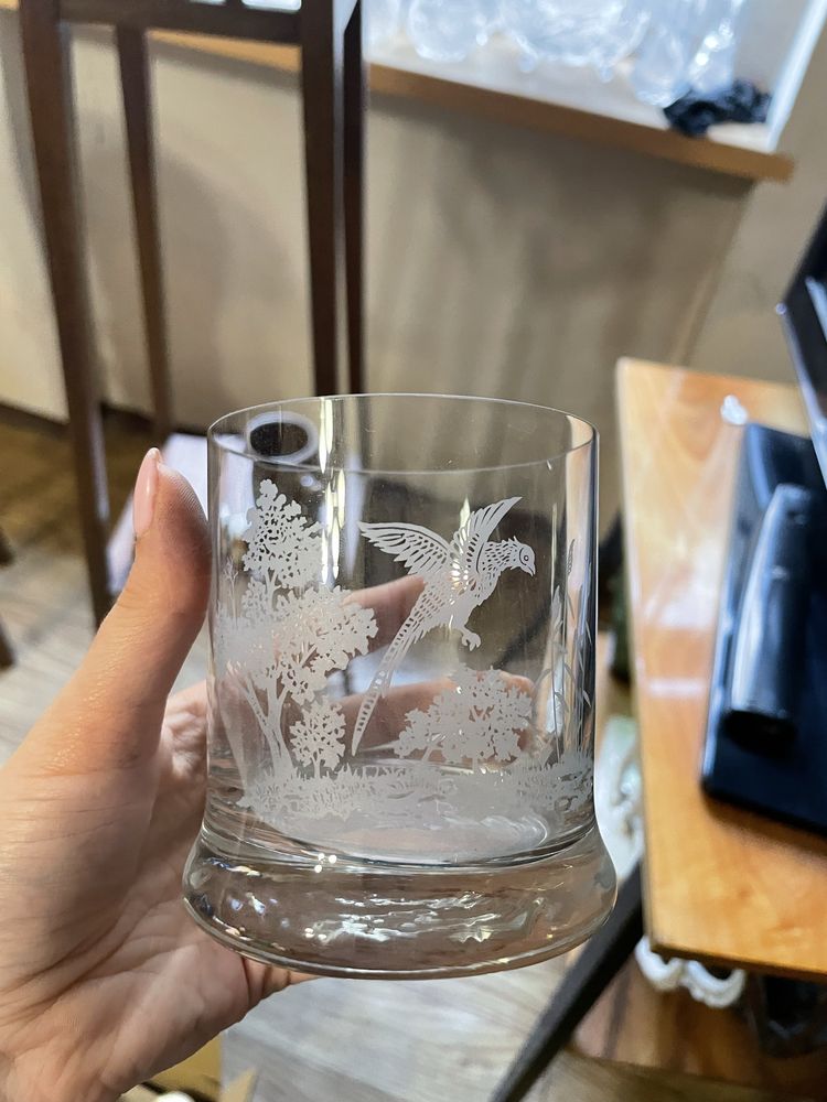 Zestaw 2 szklanek do wisky mysliwskich grawer prl vintage