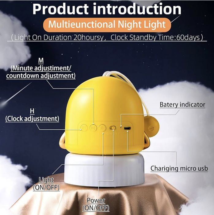 Lampka nocna z projektorem Rakieta 3 różne opcje oświetlenia