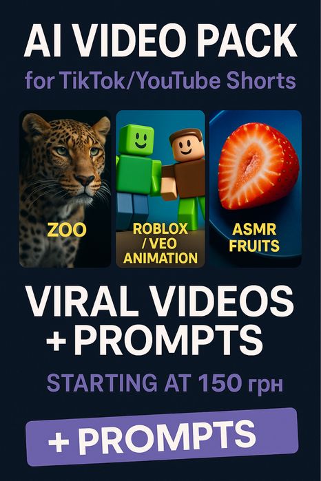 AI відео для TikTok/YouTube Shorts | Готові вірусні ролики + промти