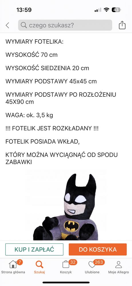 Fotel rozkladany dla dzieci BATMAN