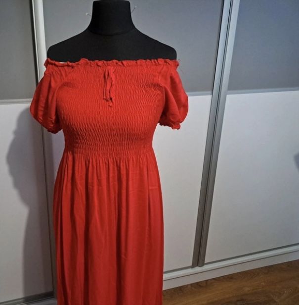 Czerwona sukienka z viscozy renee maxi dluga petnia hiszpanka S