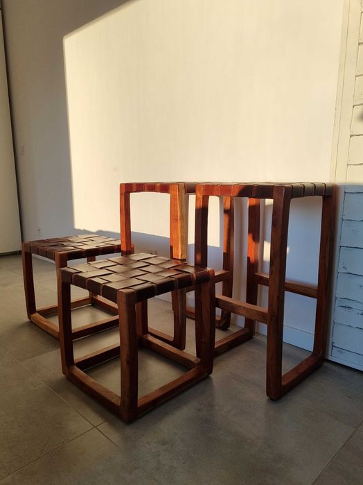 taborety i hokery / zestaw / z drewna egzotycznego