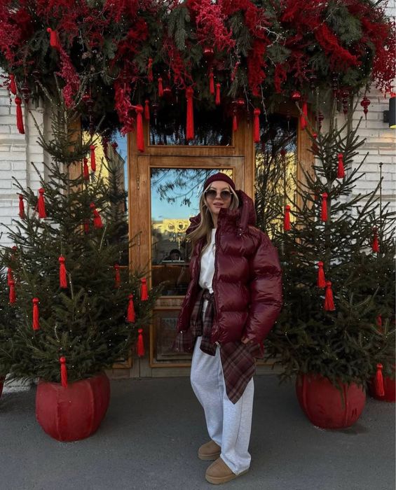 Жіночий бордовий пуховик оверсайз теплий зимовий стильний • casual