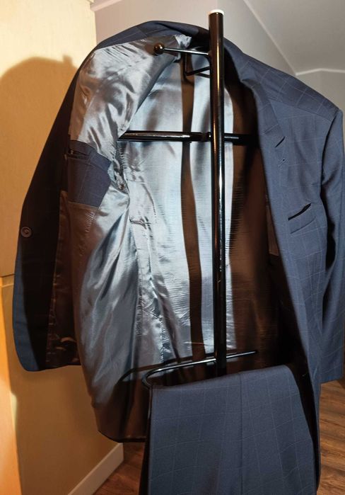 Garnitur granatowy w delikatną kratkę, szyty na zamówienie 176/124/114