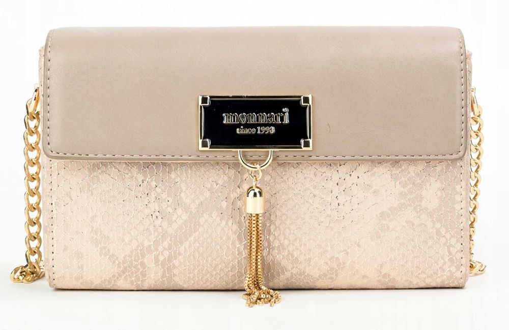 Monnari torebka listonoszka damska  na złotym łańcuszku skórzana róż