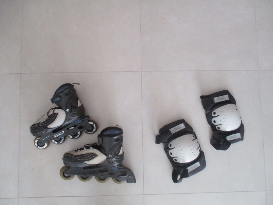 Patins em linha e joelheiras