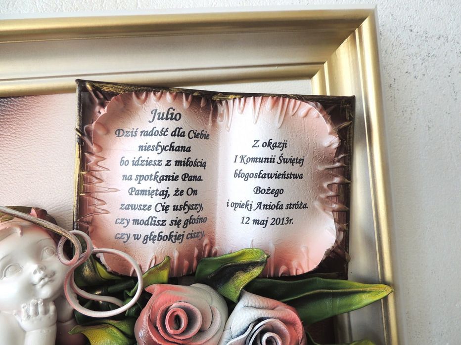 Obraz z dedykacją na komunię chrzest PREZENT pamiątka