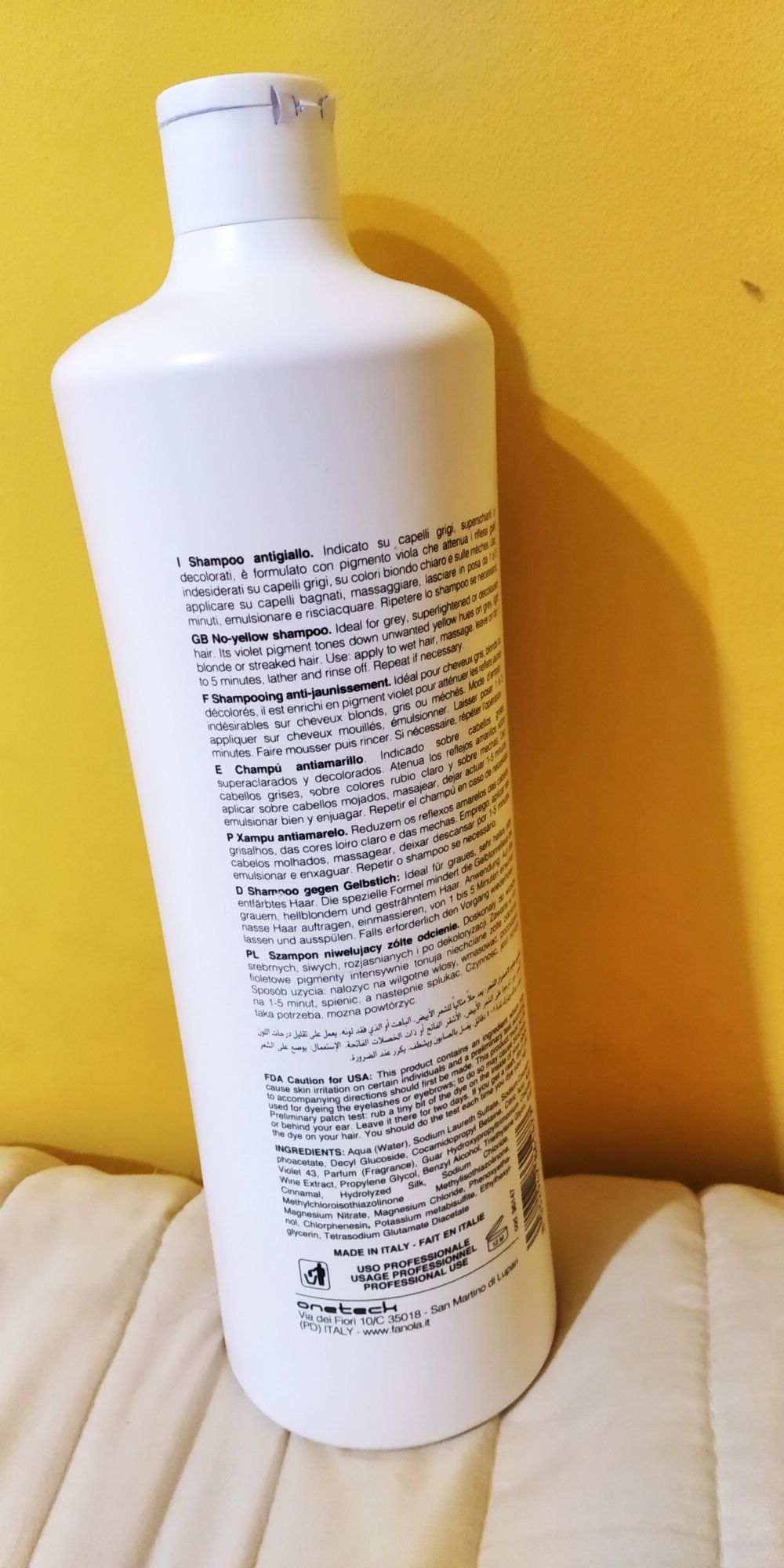 Szampon Fanola no yellow shampoo, fioletowy, 1 litr, do włosów blond