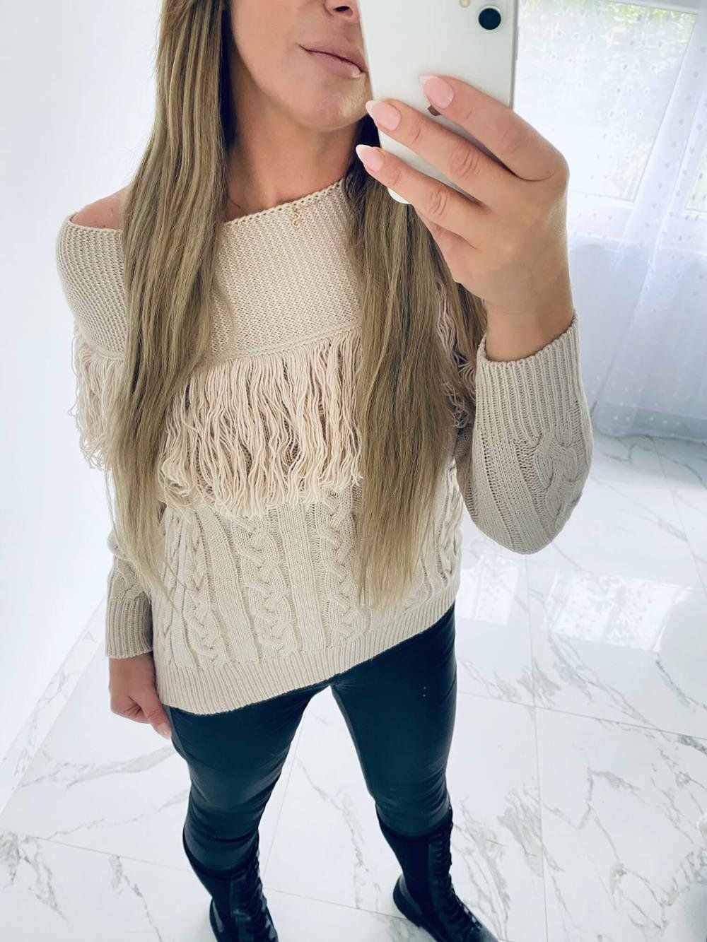Sweter z Frędzlami Boho Vaiana Jasny Beż Uniwersalny