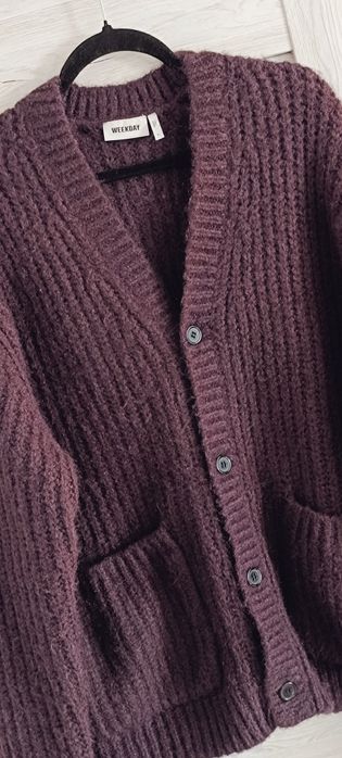 Gruby Sweter Premium Kardigan Model "Luca" Fiolet WEEKDAY rozmiar L