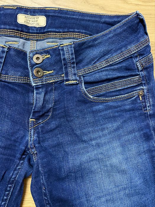 Pepe Jeans London Venus W28/L30 granatowe niski stan prosta nogawka