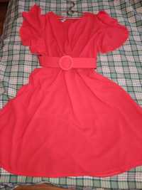 Piękna amarantowa, czerwona sukienka 40 jak nowa, rozkloszowana