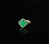 Złoto 585 - pierścionek damski z zieloną Koniczynką Rozmiar 19,5
