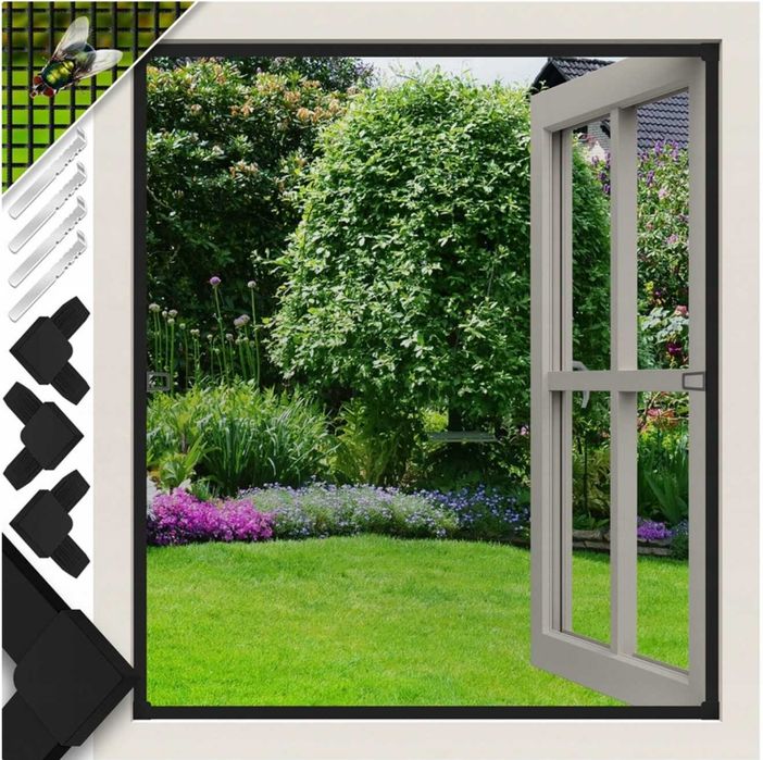 Moskitiera do okien z ramą aluminiową 100x120cm antracyt bez wiercenia