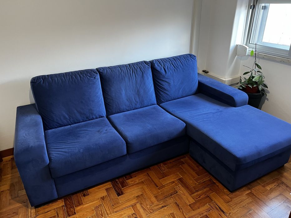 Sofa 3 lugares c/chaise longue azul escuro