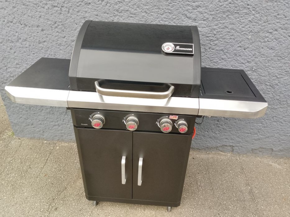 Grill gazowy Landman,czarny 3+1 palnik boczny