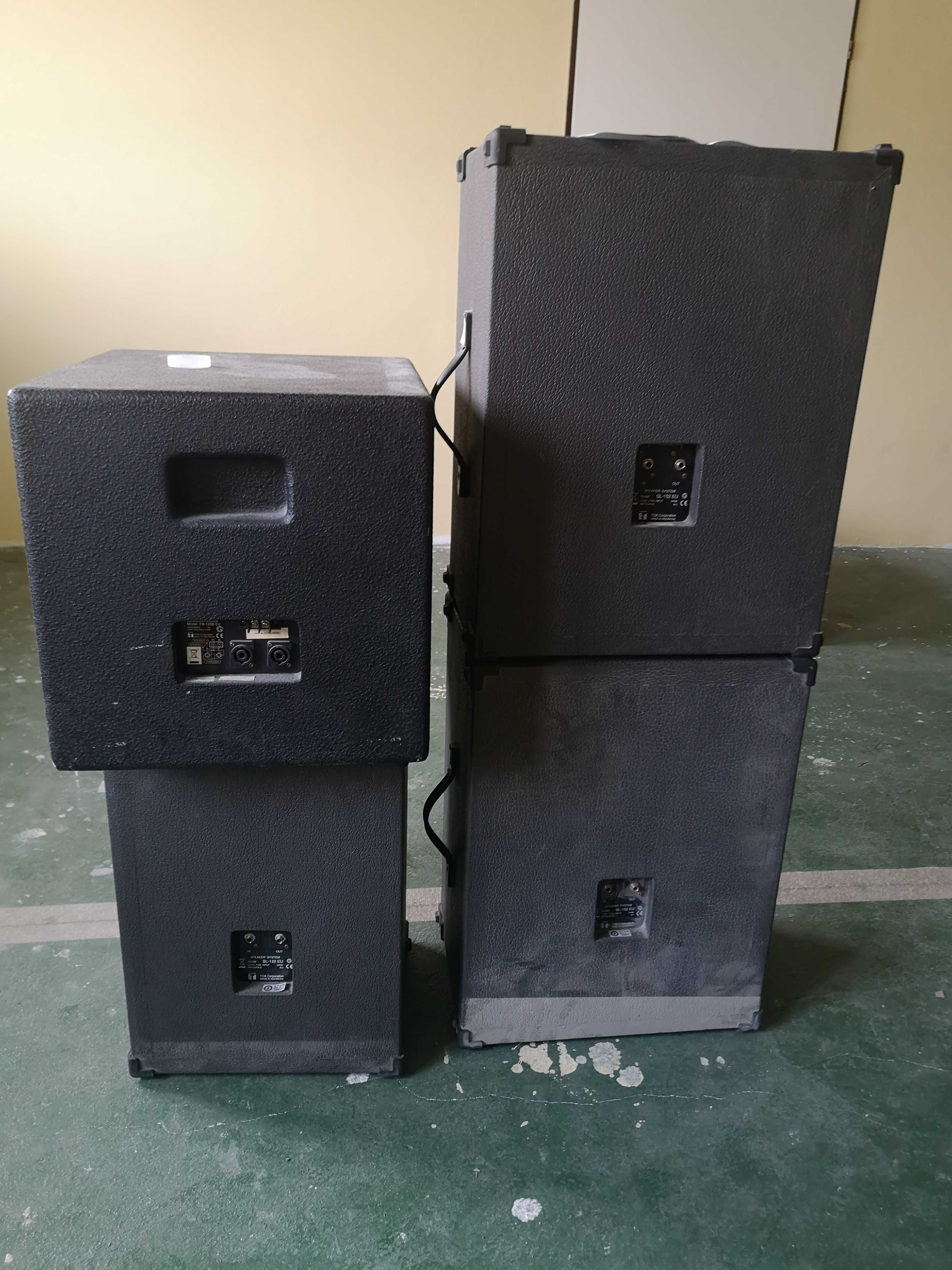 zestaw głośników firmy TOA (subwoofer + 3 głośniki)