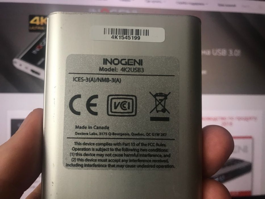 INOGENI Адаптер плата видеозахвата HDMI 4K на USB 3.0 онлайн стрим