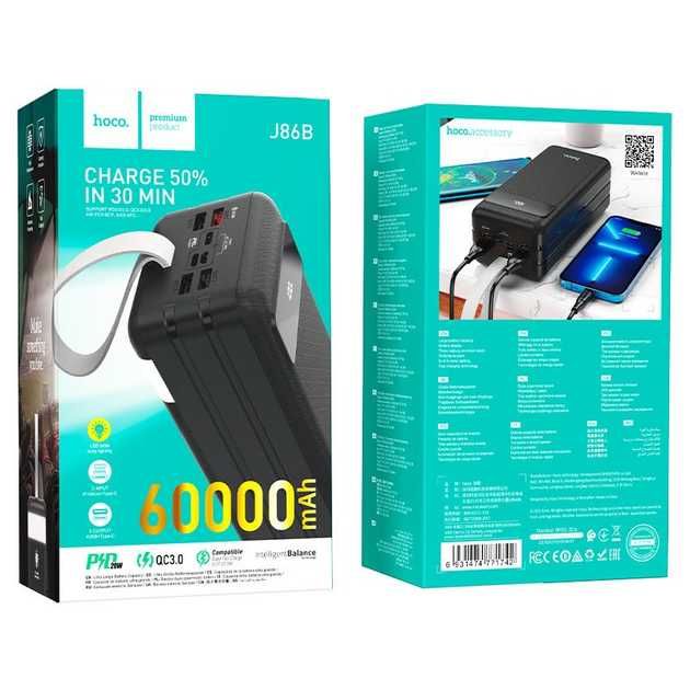 Повербанк Hoco J86B 60000 mAh 22.5w з ліхтариком швидка зарядка павер