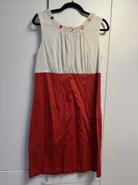 Czerwono beżowa sukienka. Rozm. 44