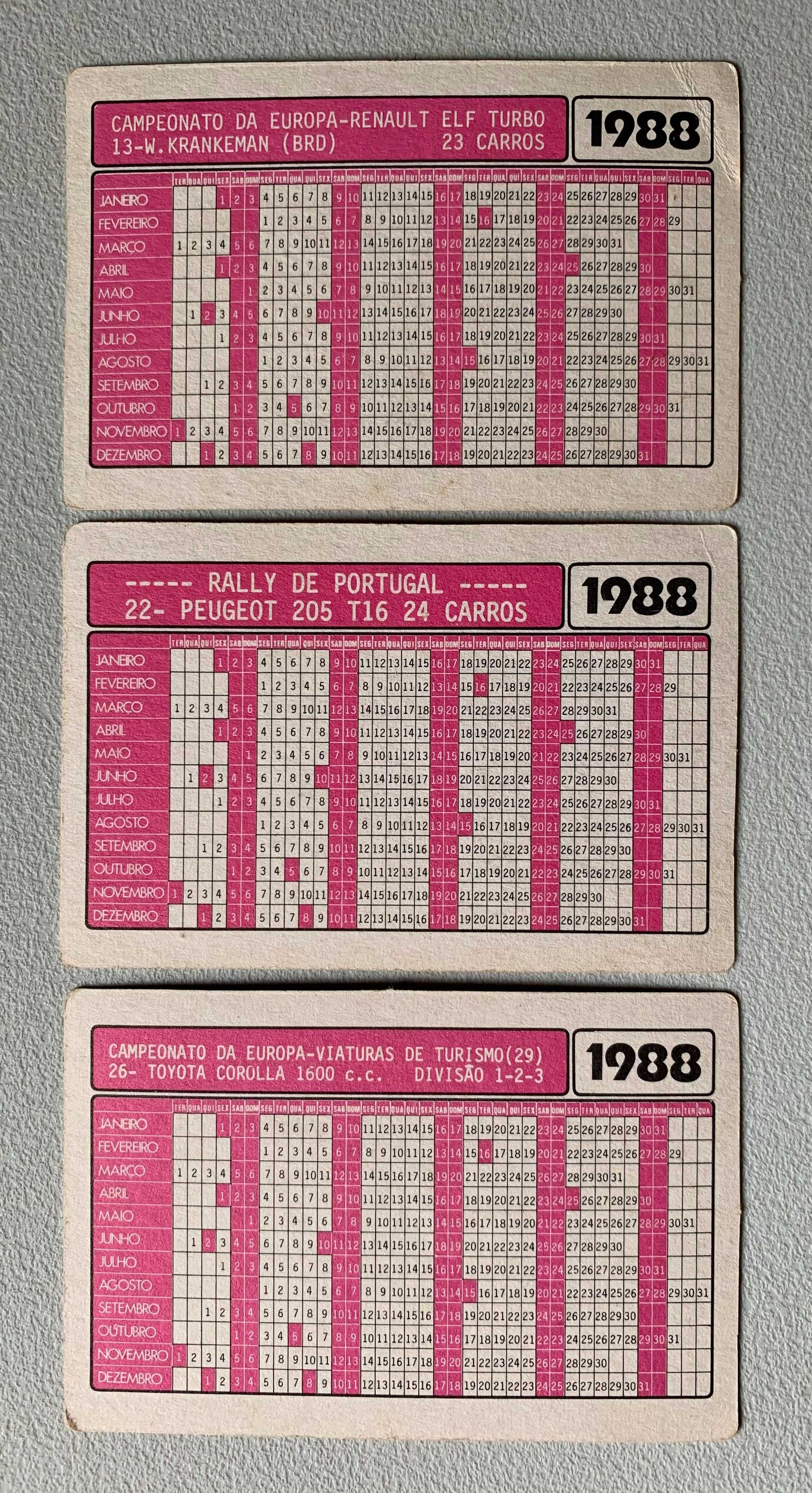Calendários de 1988 - Carros de Competição (preço unitário)