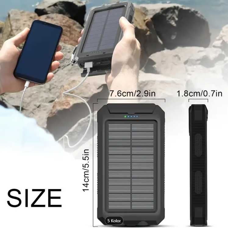 Powerbank solarny 8000 mAh z latarką LED