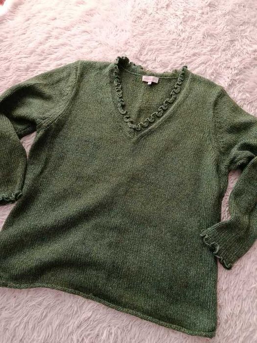 Sweter damski Per Una XL zielony butelkowy elegancki ciepły