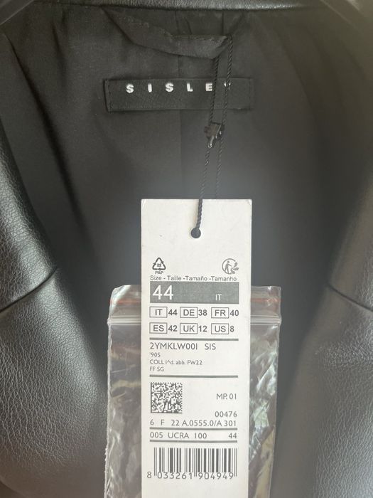Шкіряний  піджак Sisley (новий)Чорний Regular Fit